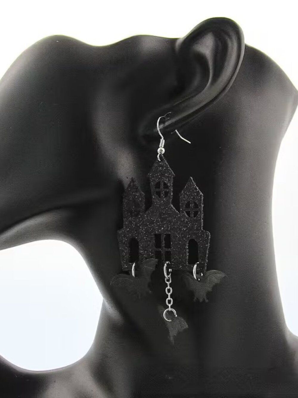 Halloween Gothic Woman's Spooky Halloween Castle Earrings w Bats